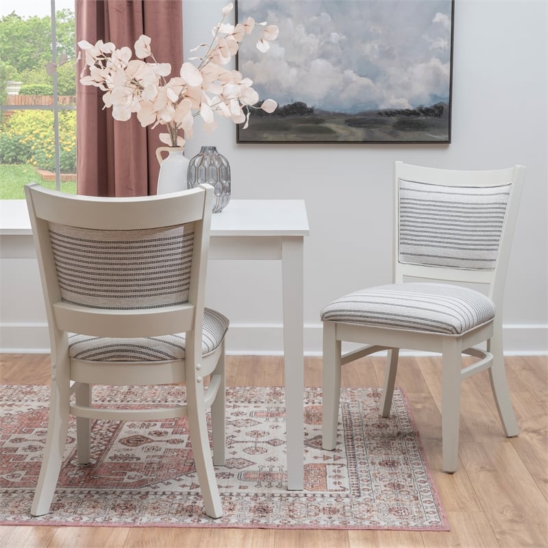 Pemberly Row Set of 2 Upholstered Dining Chairs in White Maple
