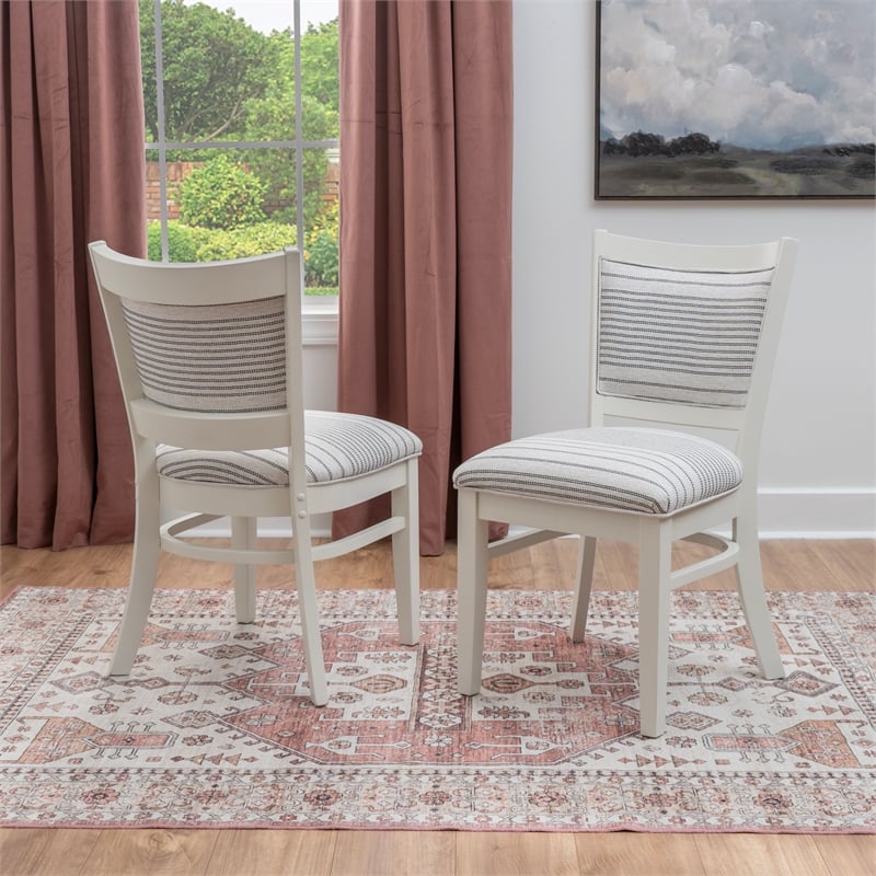 Pemberly Row Set of 2 Upholstered Dining Chairs in White Maple