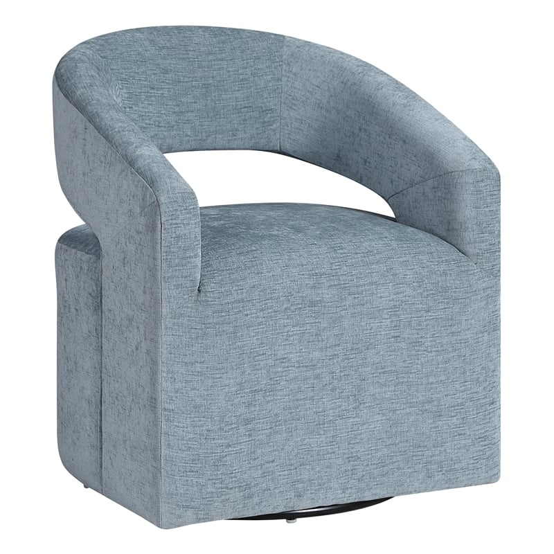 Pemberly Row Swivel Accent Chair with Open Back in Sky Blue Fabric