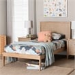 Pemberly Row Twin Platform Bed with Geometric Headboard Overlay in Oak Brown