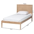 Pemberly Row Twin Platform Bed with Geometric Headboard Overlay in Oak Brown