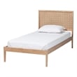 Pemberly Row Twin Platform Bed with Geometric Headboard Overlay in Oak Brown