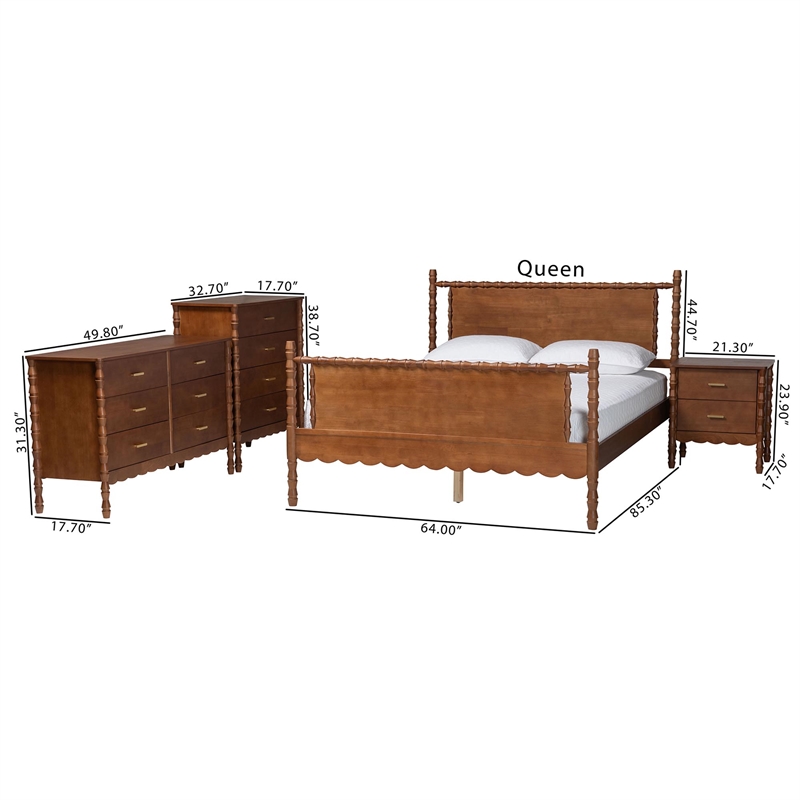 Pemberly Row 4-Piece Wood Queen Bedroom Set with 1 Nightstand