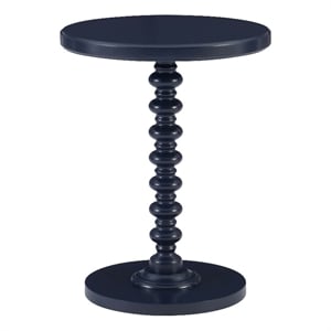 Pemberly Row Round Spindle Accent Table in Navy Blue Painted Rubberwood