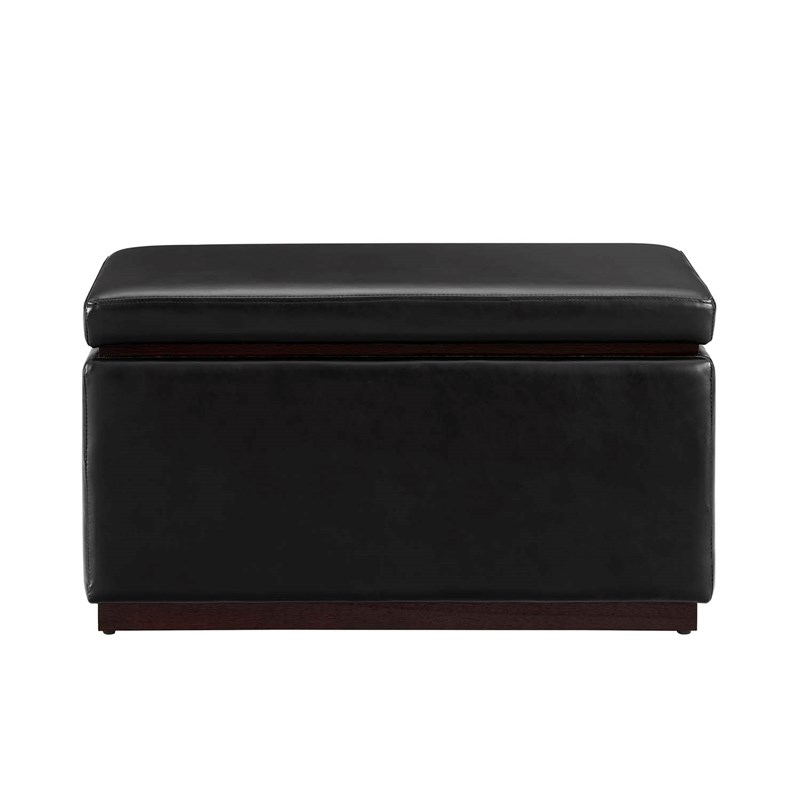 Pemberly Row Rectangle Storage Ottoman in Black Faux Leather