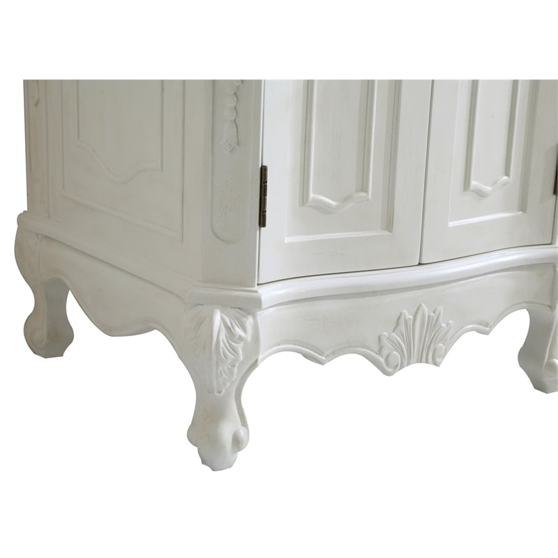 Pemberly Row Solid Wood Bathroom Vanity with Quartz Top in Antique White