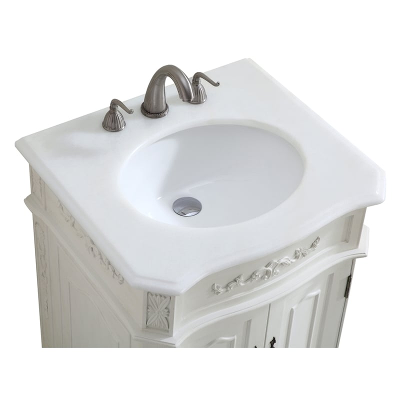 Pemberly Row Solid Wood Bathroom Vanity with Quartz Top in Antique White
