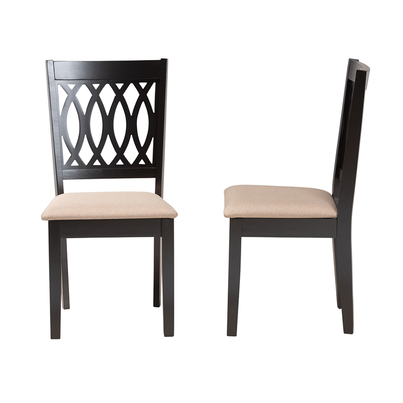 Pemberly Row Florencia Beige Fabric Dining Chair with Espresso Wood Legs