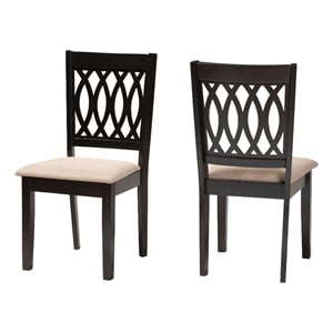 Pemberly Row Florencia Beige Fabric Dining Chair with Espresso Wood Legs
