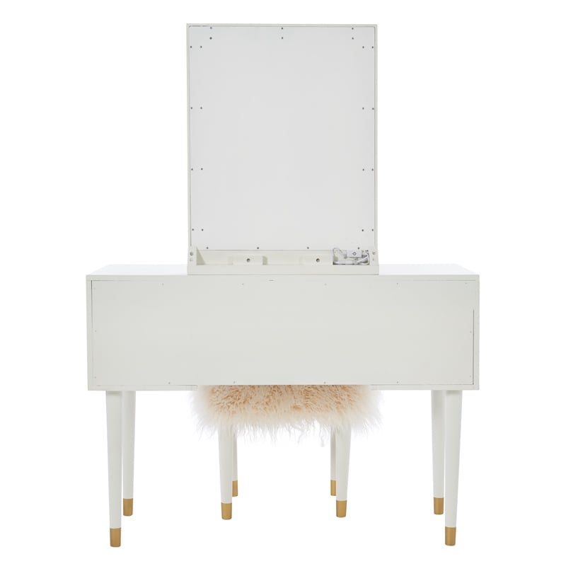 Pemberly Row Vanity Set Lighted Mirror Gold Accents White Wood