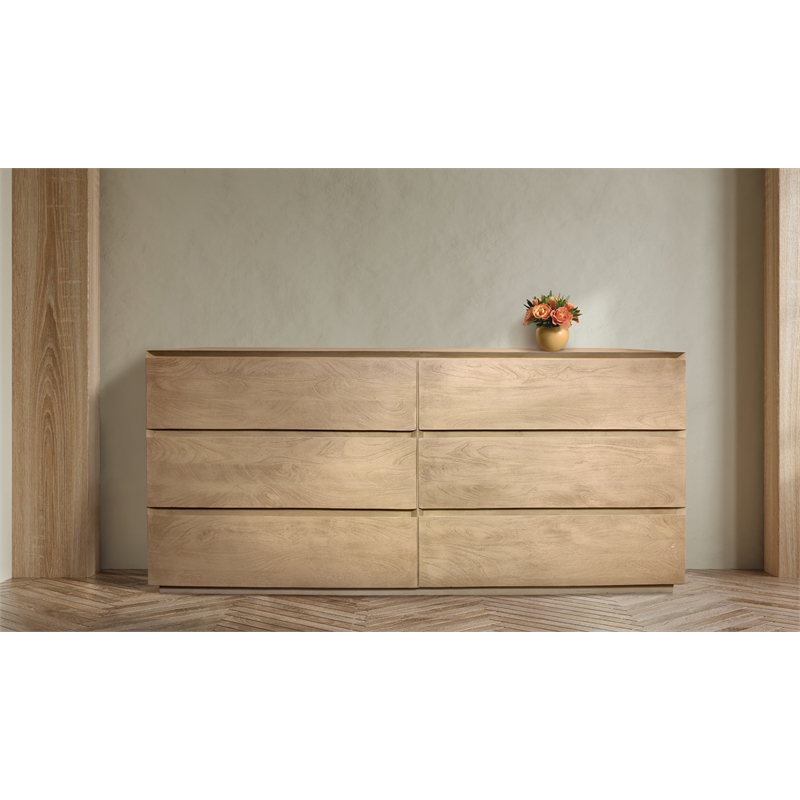 Pemberly Row Flagstaff Solid Mango Wood 6-Drawer Dresser in Natural