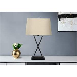Pemberly Row 25&quot Table Lamp with USB Port in Black Metal and Beige Shade