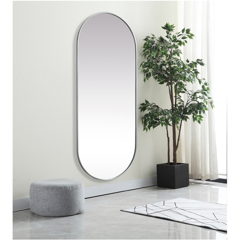 Pemberly Row Oval Pill-Shaped Metal Wall Mirror in Silver Finish 30x72 in
