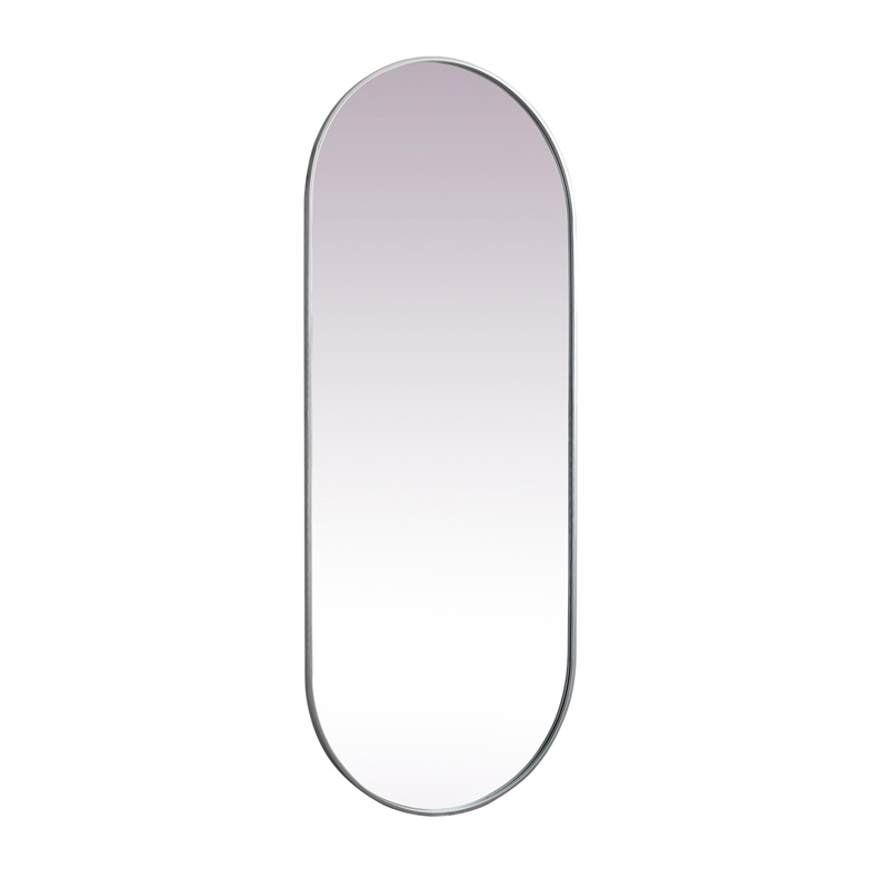 Pemberly Row Oval Pill-Shaped Metal Wall Mirror in Silver Finish 30x72 in