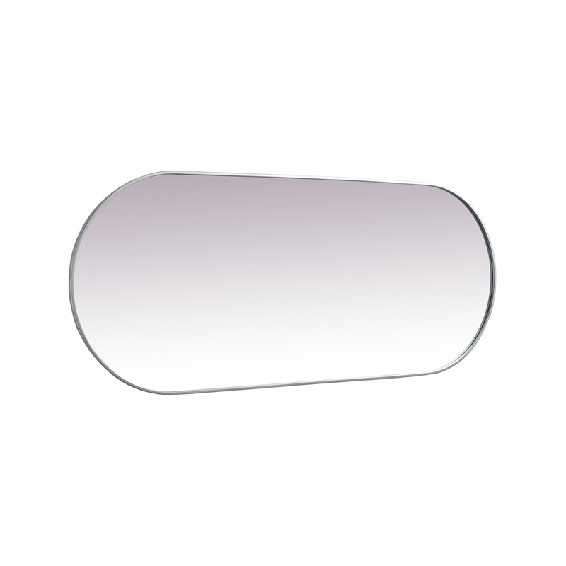 Pemberly Row Oval Pill-Shaped Metal Wall Mirror in Silver Finish 30x72 in