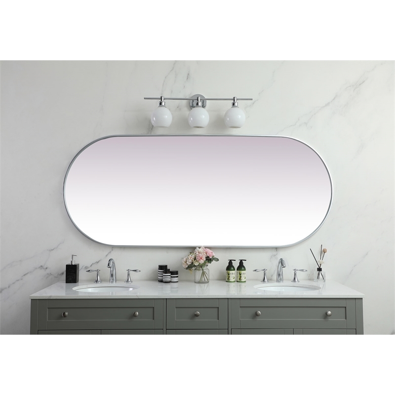 Pemberly Row Oval Pill-Shaped Metal Wall Mirror in Silver Finish 30x72 in