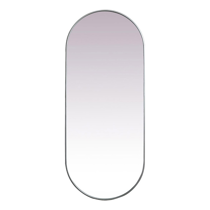 Pemberly Row Oval Pill-Shaped Metal Wall Mirror in Silver Finish 30x72 in