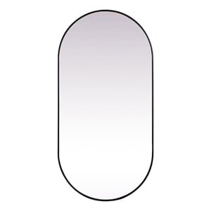 Pemberly Row 36x72&quot Oval Metal Wall-Mounted Mirror in Black Finish