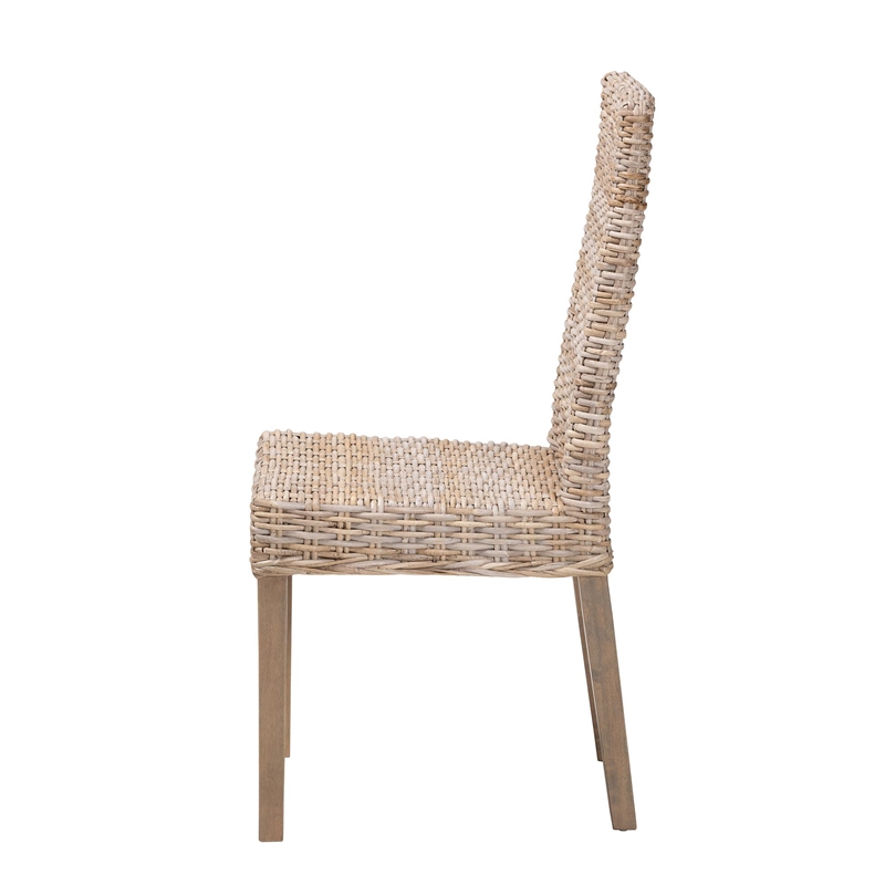 Pemberly Row Bohemian Gray Kubu Rattan Mango Wood Dining Chair