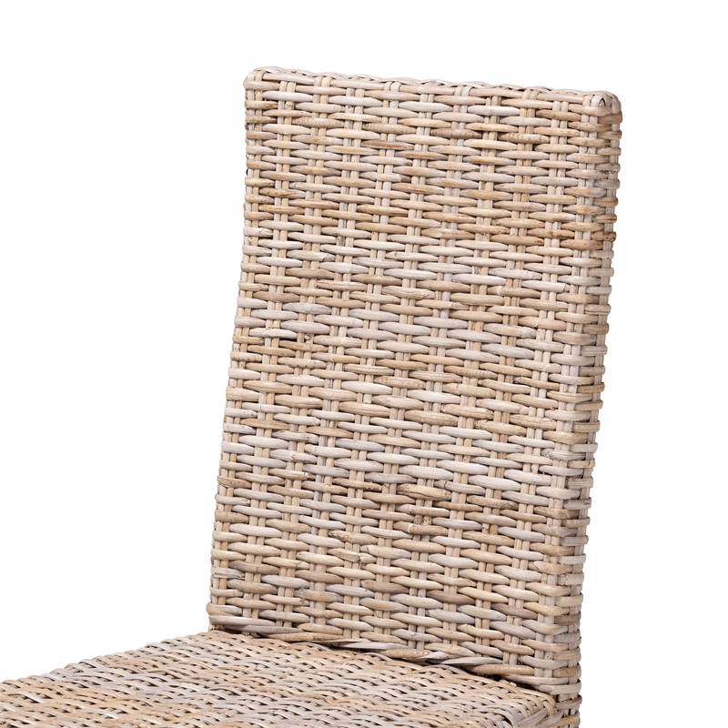 Pemberly Row Bohemian Gray Kubu Rattan Mango Wood Dining Chair