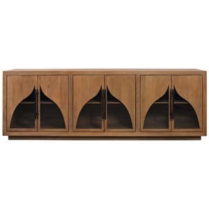 Pemberly Row 6-Door Acacia Sideboard with Curved Glass Panels in Natural Finish