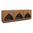 Pemberly Row 6-Door Acacia Sideboard with Curved Glass Panels in Natural Finish