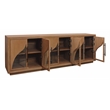 Pemberly Row 6-Door Acacia Sideboard with Curved Glass Panels in Natural Finish