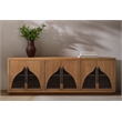 Pemberly Row 6-Door Acacia Sideboard with Curved Glass Panels in Natural Finish