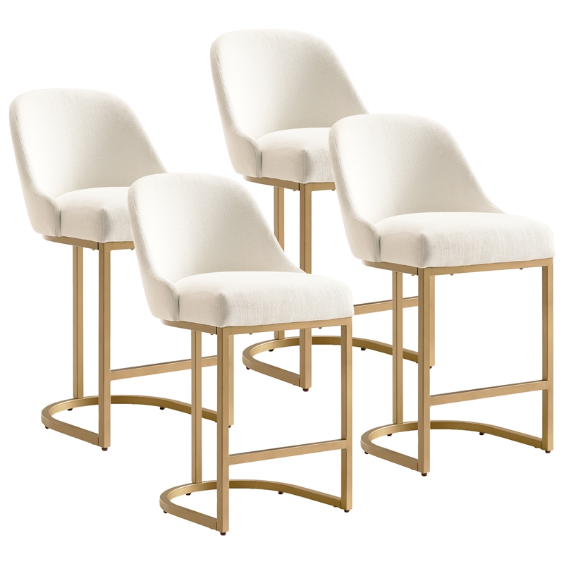 Pemberly Row Set of 4 Barrelback Counter Stools in White and Gold Finish