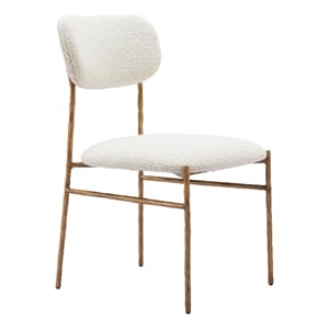 Pemberly Row Shearling Fabric Dining Chair in Cream and Gold Finish