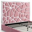 Pemberly Row King Velvet Bed with Unique Headboard and Metal Frame in Pink
