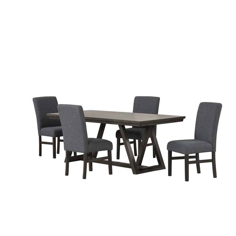 Pemberly Row 5-Piece Acacia Wood Dining Set in Gray with Upholstered Chairs
