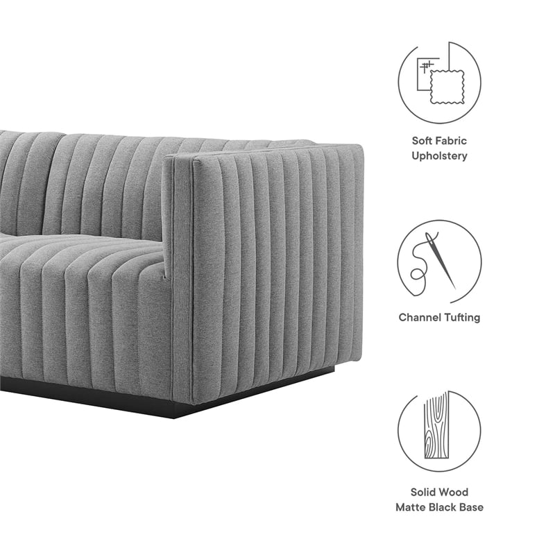Pemberly Row Channel Tufted Fabric Loveseat in Black and Light Gray