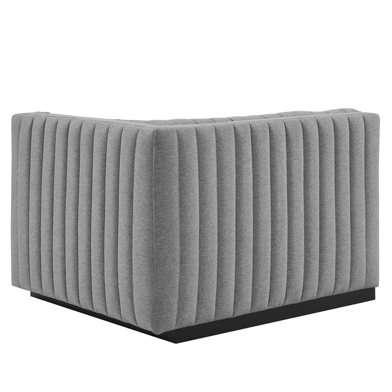 Pemberly Row Channel Tufted Fabric Loveseat in Black and Light Gray