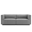 Pemberly Row Channel Tufted Fabric Loveseat in Black and Light Gray