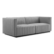 Pemberly Row Channel Tufted Fabric Loveseat in Black and Light Gray