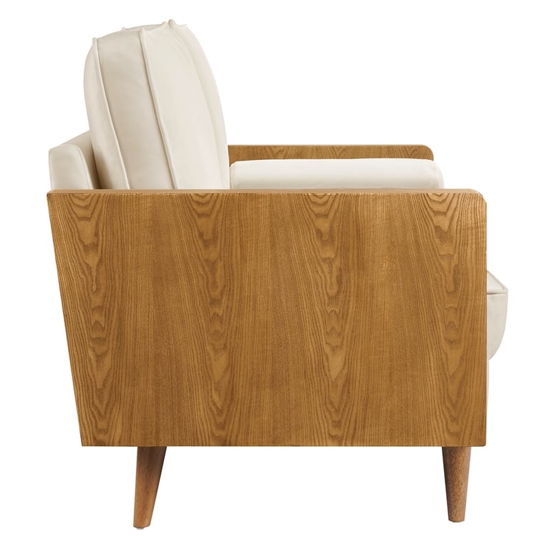 Pemberly Row Kellan Velvet 2-Seater Loveseat in Walnut Alabaster Finish