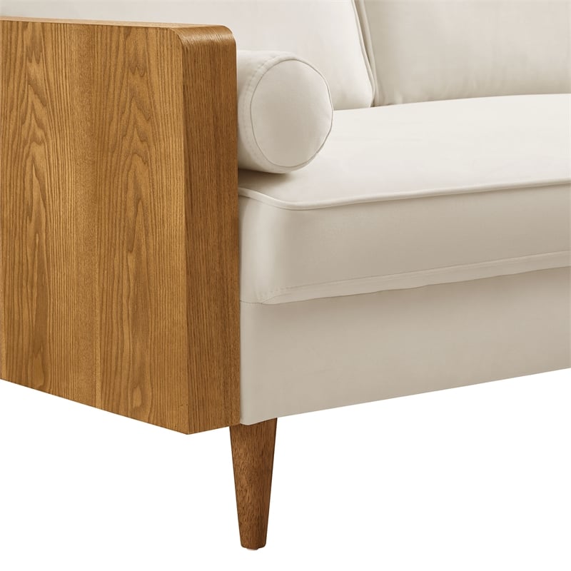 Pemberly Row Kellan Velvet 2-Seater Loveseat in Walnut Alabaster Finish
