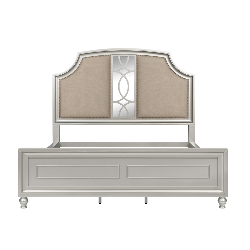 Pemberly Row Upholstered Wood California King Bed in Matte Silver Finish