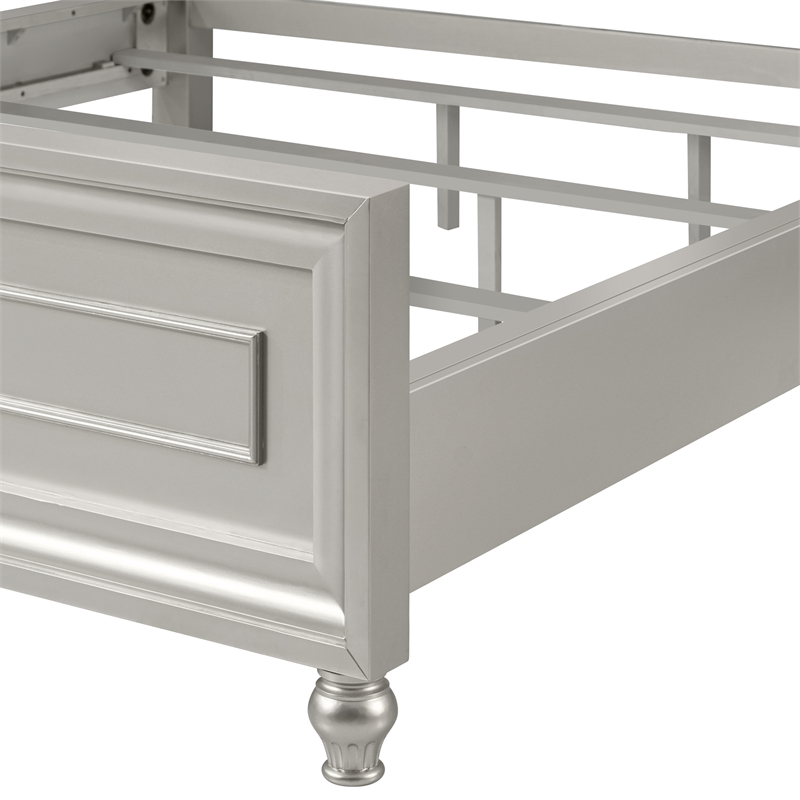 Pemberly Row Upholstered Wood California King Bed in Matte Silver Finish