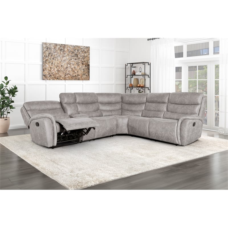 Pemberly Row 3-Piece Manual Reclining Sectional with Hardwood Frame in Gray