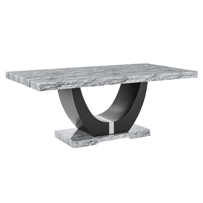 Pemberly Row Faux Marble Wood 5-Piece Dining Set in Gray and Black