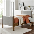 Pemberly Row Heathered Weave Fabric Upholstered Twin Platform Bed - Wheat Walnut
