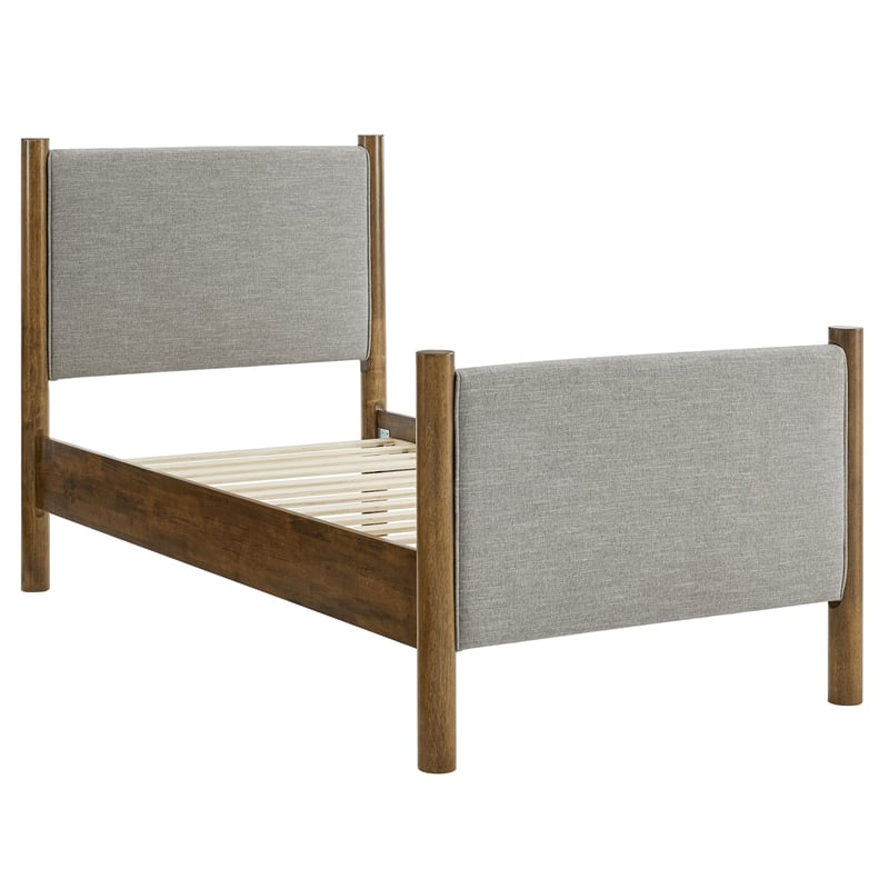 Pemberly Row Heathered Weave Fabric Upholstered Twin Platform Bed - Wheat Walnut