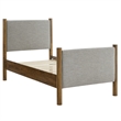 Pemberly Row Heathered Weave Fabric Upholstered Twin Platform Bed - Wheat Walnut