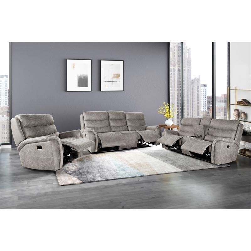 Pemberly Row 3-Piece Manual Fabric Living Room Set in Gray