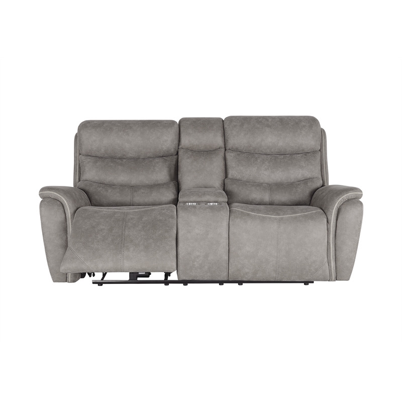 Pemberly Row 3-Piece Fabric Power Living Room Set in Gray with USB Ports