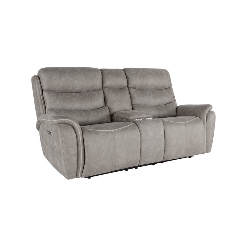 Pemberly Row 3-Piece Fabric Power Living Room Set in Gray with USB Ports