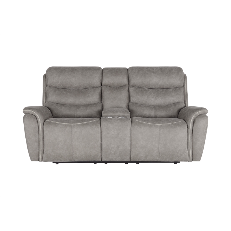 Pemberly Row 3-Piece Fabric Power Living Room Set in Gray with USB Ports