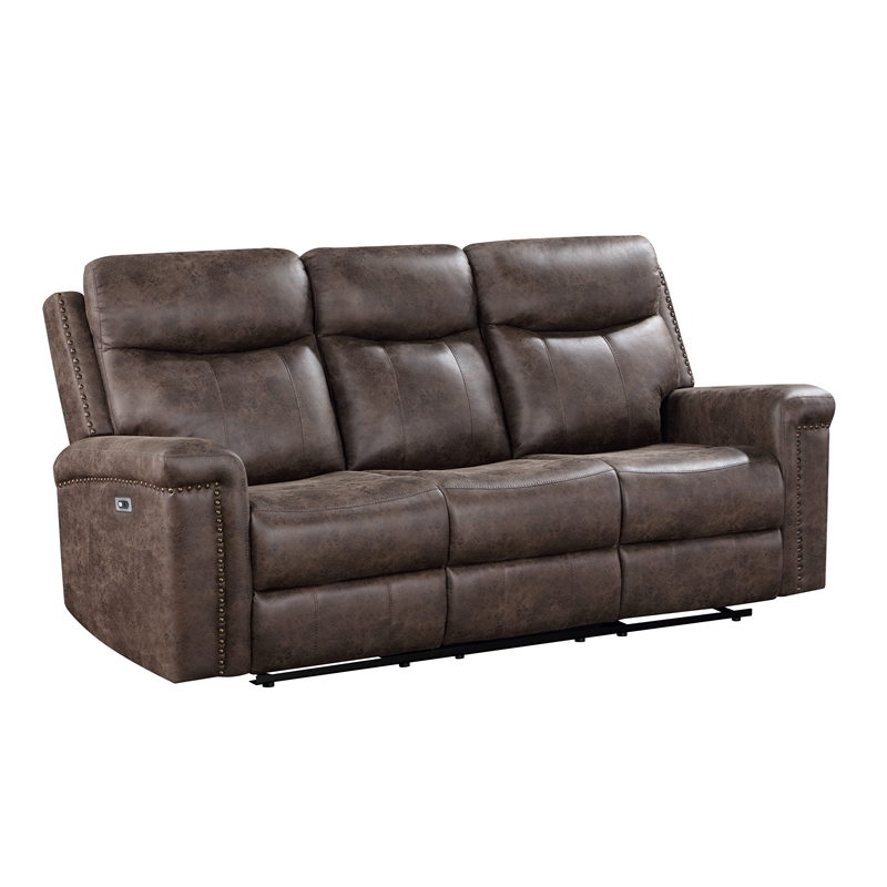 Pemberly Row 3-Piece Fabric Power Living Room Set in Mocha Polyester